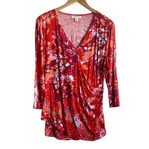 Coldwater Creek Women Top XL Colorful Abstract Floral Boho Cottagecore‎ Whimsy